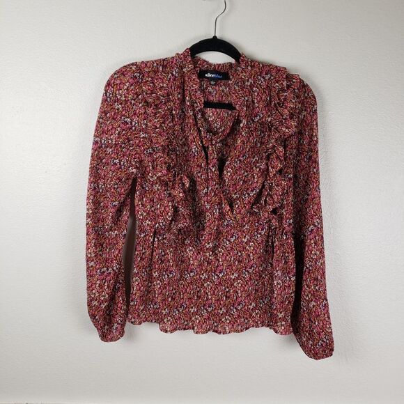 Women's Alice Blue Ruffle Floral Pop Over Front Tie Business casual Red Shirt - Picture 9 of 13